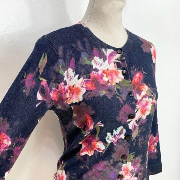 KAREN MILLEN BLACK ORCHID FLORAL KNIT CARDIGAN - M - Picture 5 of 11
